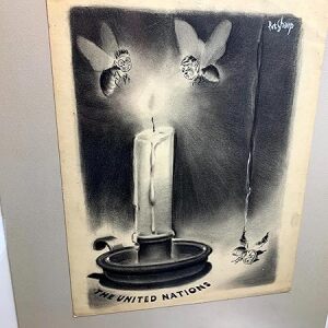 United Nations - Mussolin And Hitler - Origial Art By Pat Sharp (1943) 11" X 14.25" WWII Propaganda Poster