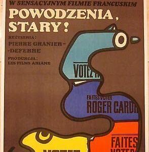 Vintage 1975 Polish Linen Backed Poster - Powodzenia Stary! - Cool Snake Gun Art