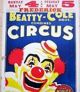 Vintage Clyde Beatty And Cole Brothers Circus Poster - Fun Smiling Clown Artwork