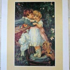 Vintage Fred Morgan Print Linen Backed Poster -'over The Garden'- Cute Kids Art!